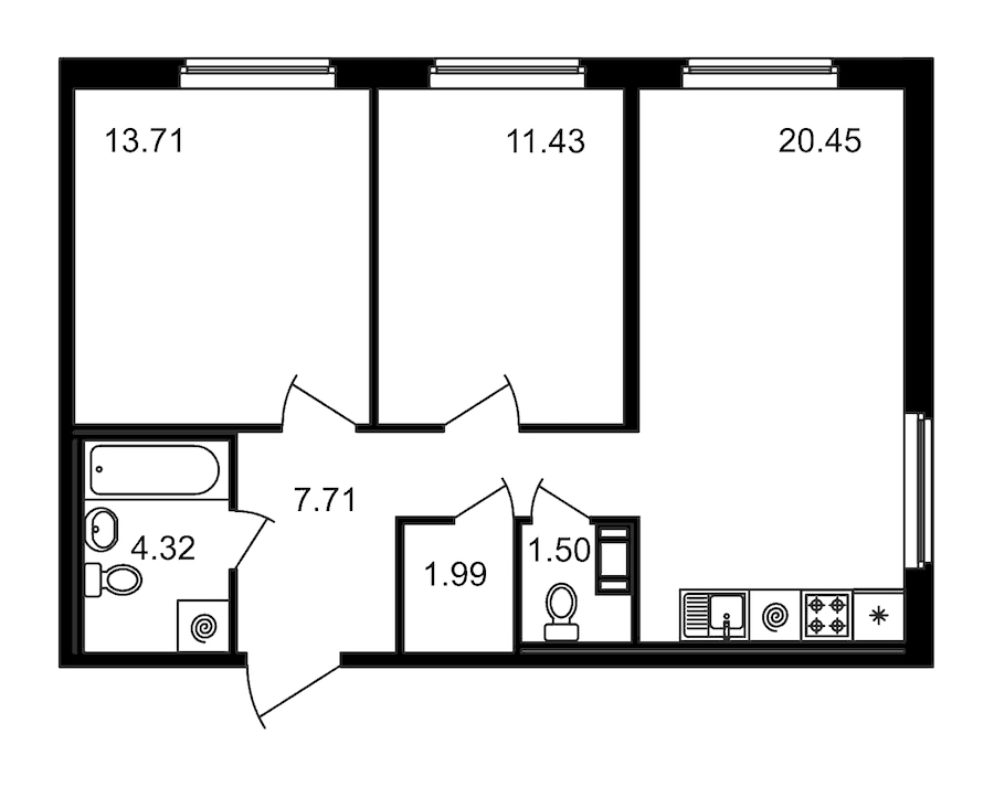 2-комнатная квартира 61.11 м², 2/15 эт., ЖК «Новые горизонты»